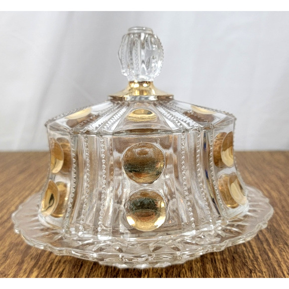 Antique Famous Gold by Co-Operative Flint EAPG Clear Butter Cover Dish 1880S - Picture 2 of 12